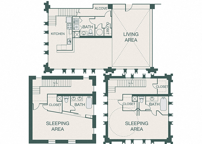 Floor plan for 2 beds, 2.5 baths, 2578 sqft